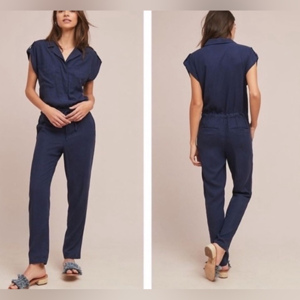 Sanctuary × Anthropologie Surplice Navy Blue  Jumpsuit Size Medium